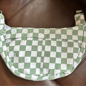 BRIXLEY Green and White Checkered Crescent Bag